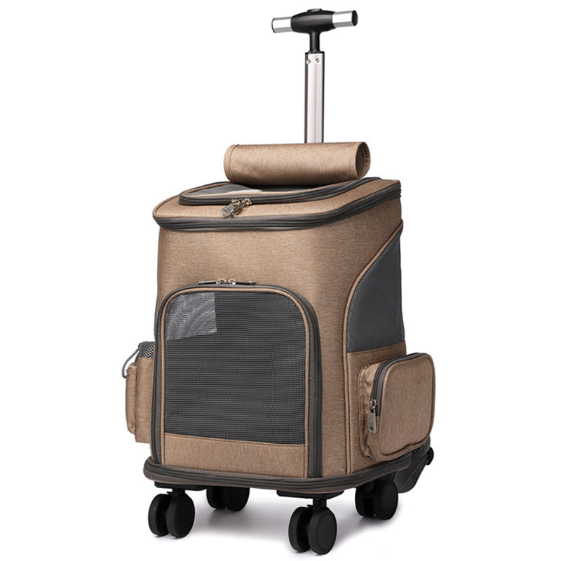 Portable Folding Pet Backpack With Universal Wheel Trolley