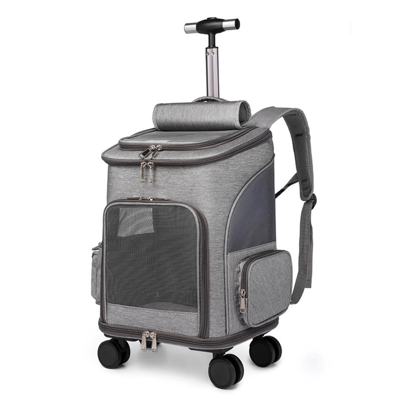 Portable Folding Pet Backpack With Universal Wheel Trolley