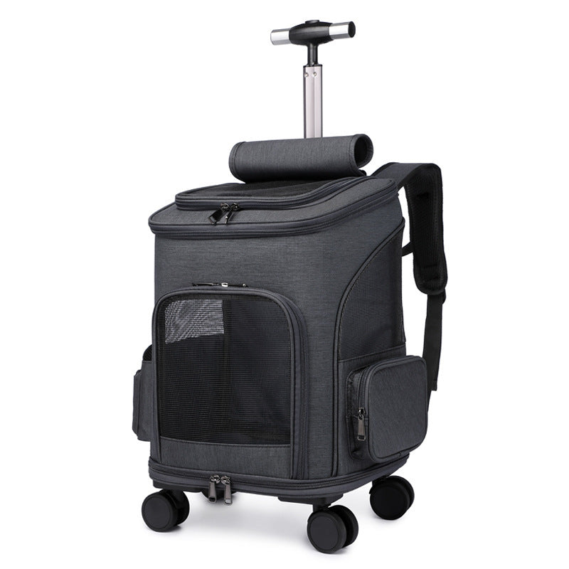 Portable Folding Pet Backpack With Universal Wheel Trolley