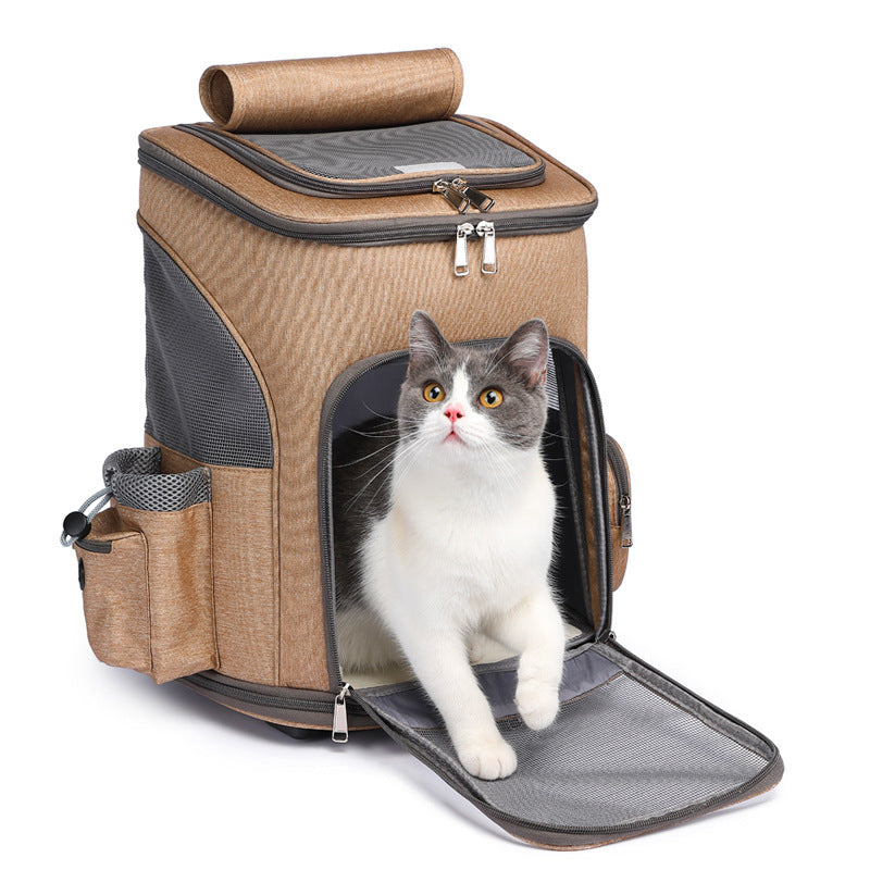 Portable Folding Pet Backpack With Universal Wheel Trolley