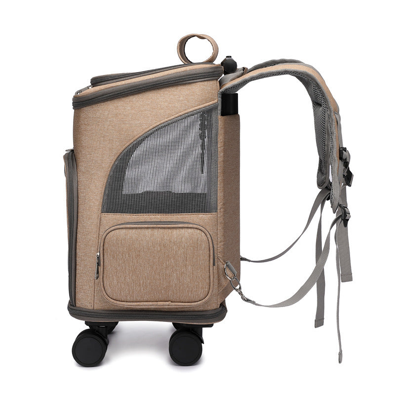 Portable Folding Pet Backpack With Universal Wheel Trolley