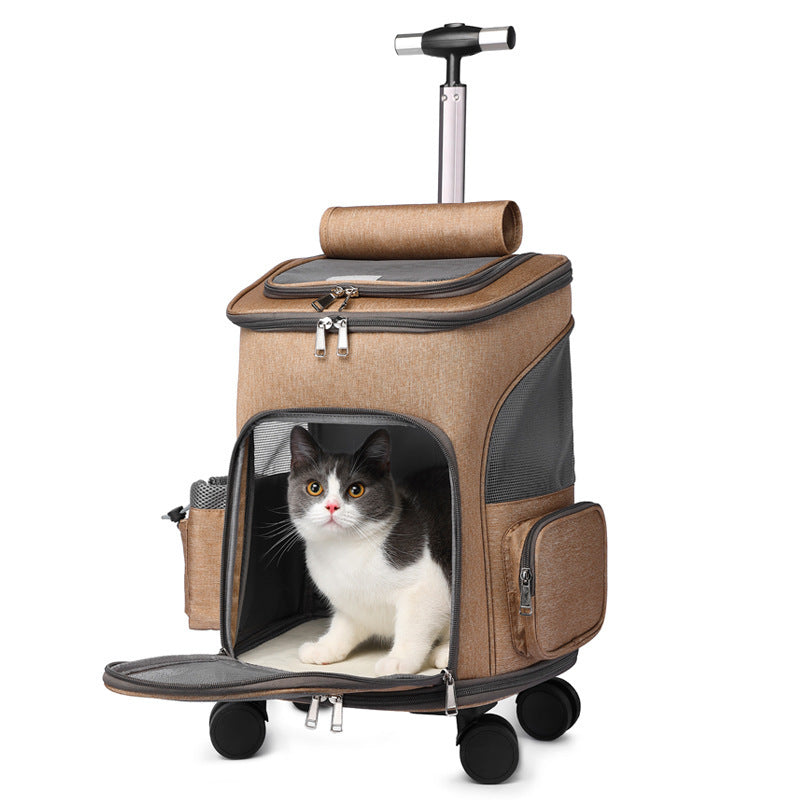 Portable Folding Pet Backpack With Universal Wheel Trolley