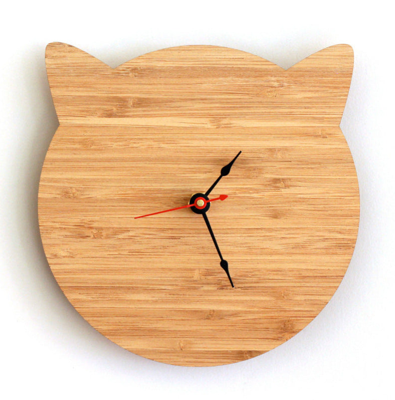 Bamboo Wood Cat Wall Clock