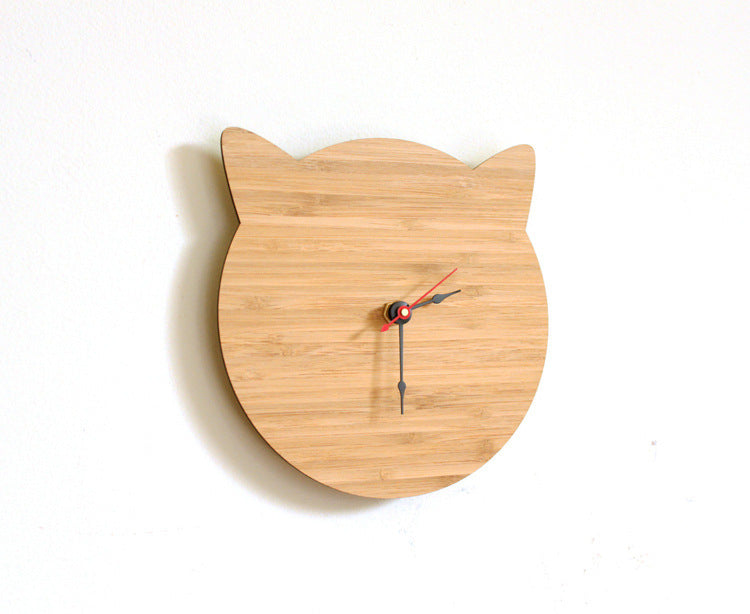 Bamboo Wood Cat Wall Clock