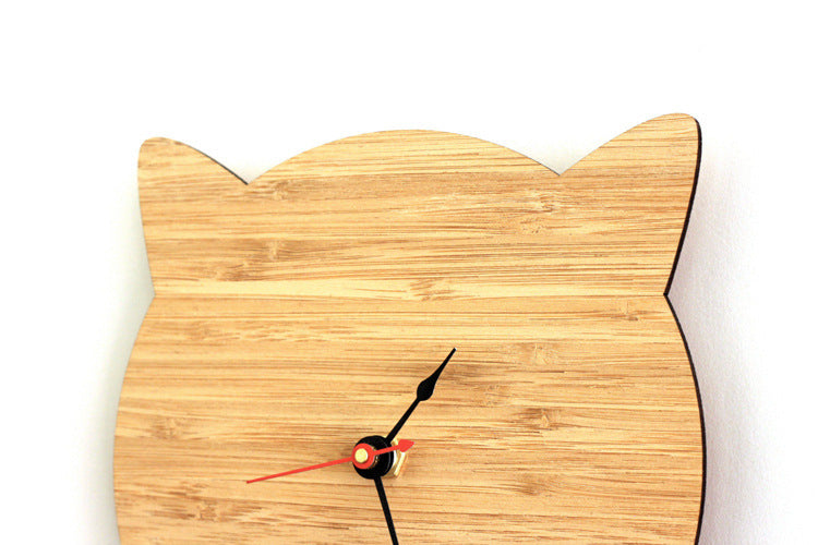 Bamboo Wood Cat Wall Clock